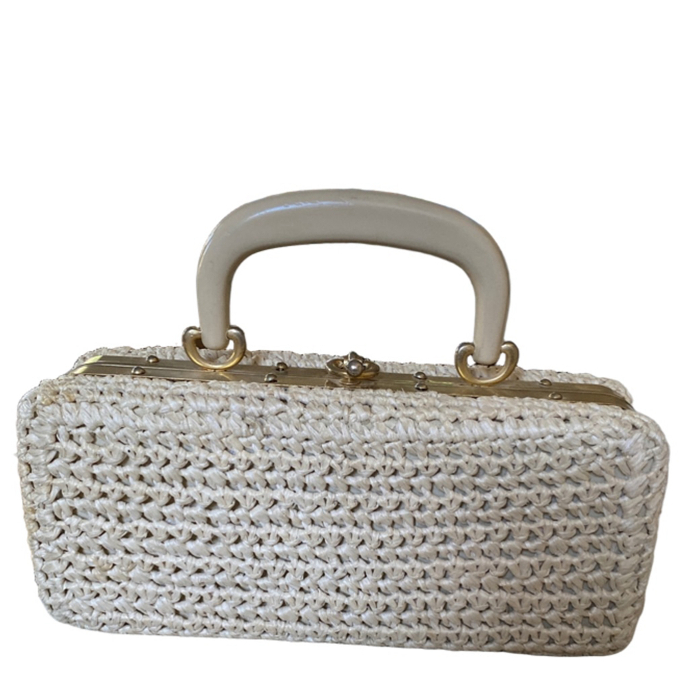 Marcus White Straw Clutch